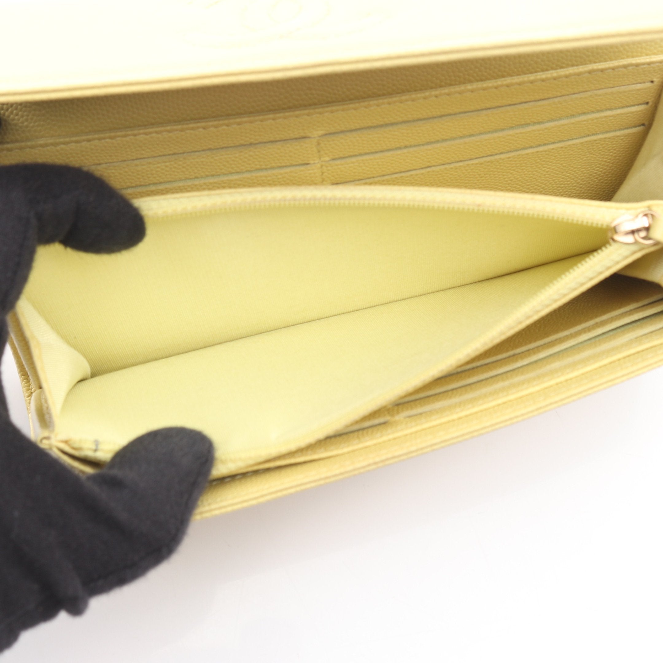 ココマーク 二つ折り長財布 キャビアスキン ライトイエロー ゴールド