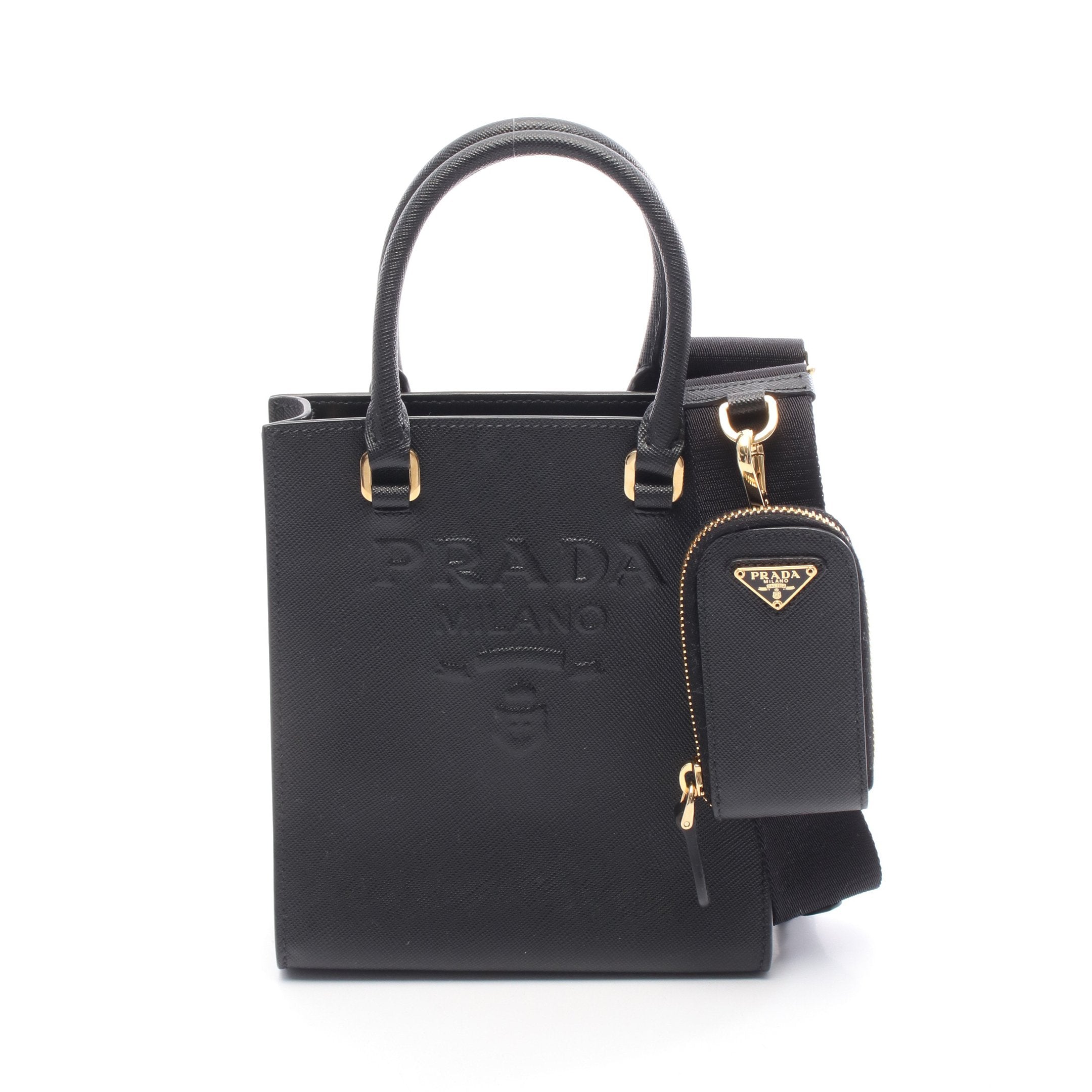 エンボスロゴ ハンドバッグ レザー ブラック 2WAY プラダ – RECLO