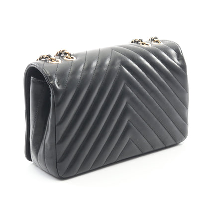 シェブロン Vステッチ フルフラップ Wチェーンショルダーバッグ ラムスキン ブラック ゴールド金具 シャネル バッグ CHANEL