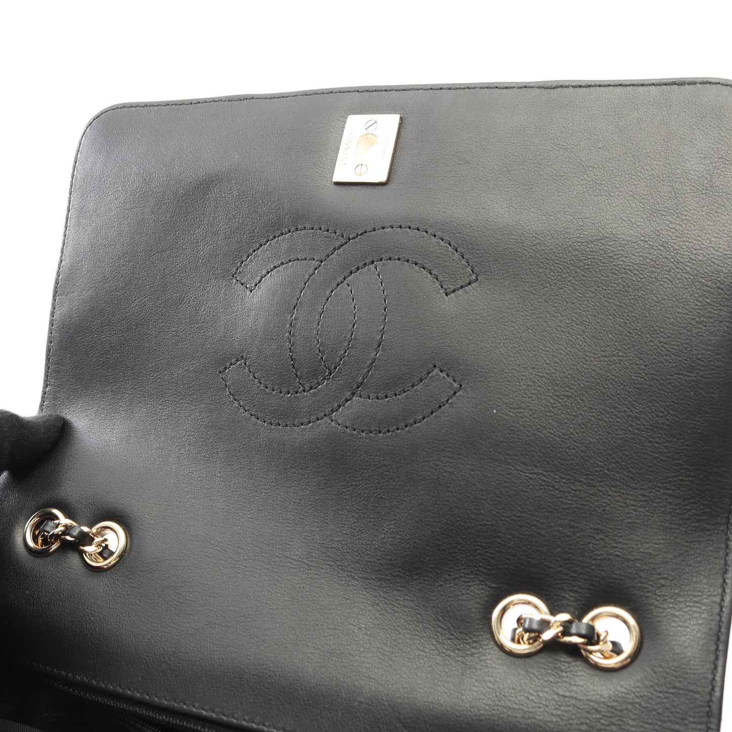 シェブロン Vステッチ フルフラップ Wチェーンショルダーバッグ ラムスキン ブラック ゴールド金具 シャネル バッグ CHANEL
