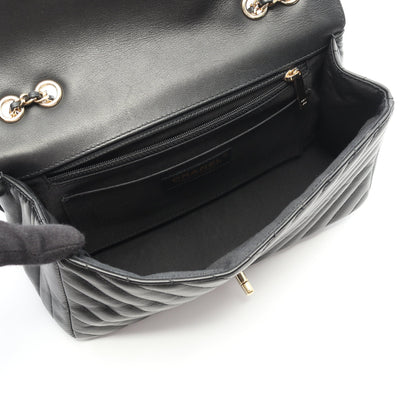 シェブロン Vステッチ フルフラップ Wチェーンショルダーバッグ ラムスキン ブラック ゴールド金具 シャネル バッグ CHANEL