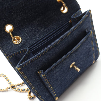 マトラッセ チェーンショルダーバッグ デニム インディゴブルー ゴールド金具 2WAY シャネル バッグ CHANEL
