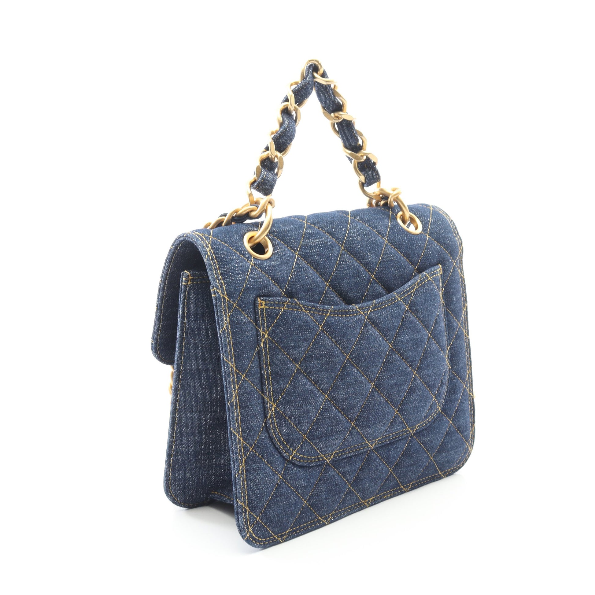 マトラッセ チェーンショルダーバッグ デニム インディゴブルー ゴールド金具 2WAY シャネル バッグ CHANEL