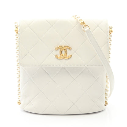 マトラッセ フェイクパール ショルダーバッグ ショルダーバッグ レザー ホワイト ゴールド金具 シャネル バッグ CHANEL