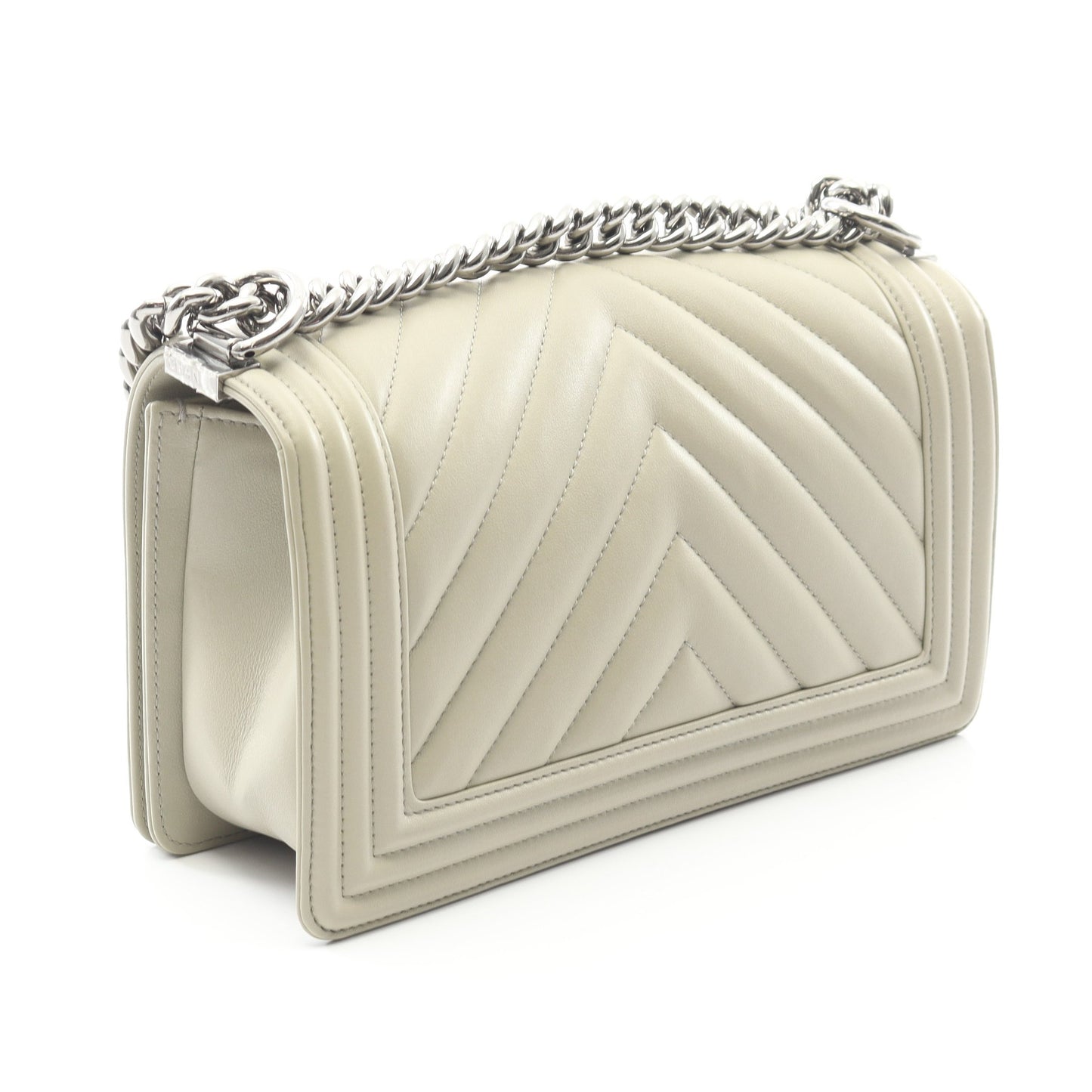 ボーイシャネル シェブロン Vステッチ チェーンショルダーバッグ ラムスキン ベージュ シルバー金具 シャネル バッグ CHANEL