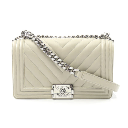 ボーイシャネル シェブロン Vステッチ チェーンショルダーバッグ ラムスキン ベージュ シルバー金具 シャネル バッグ CHANEL