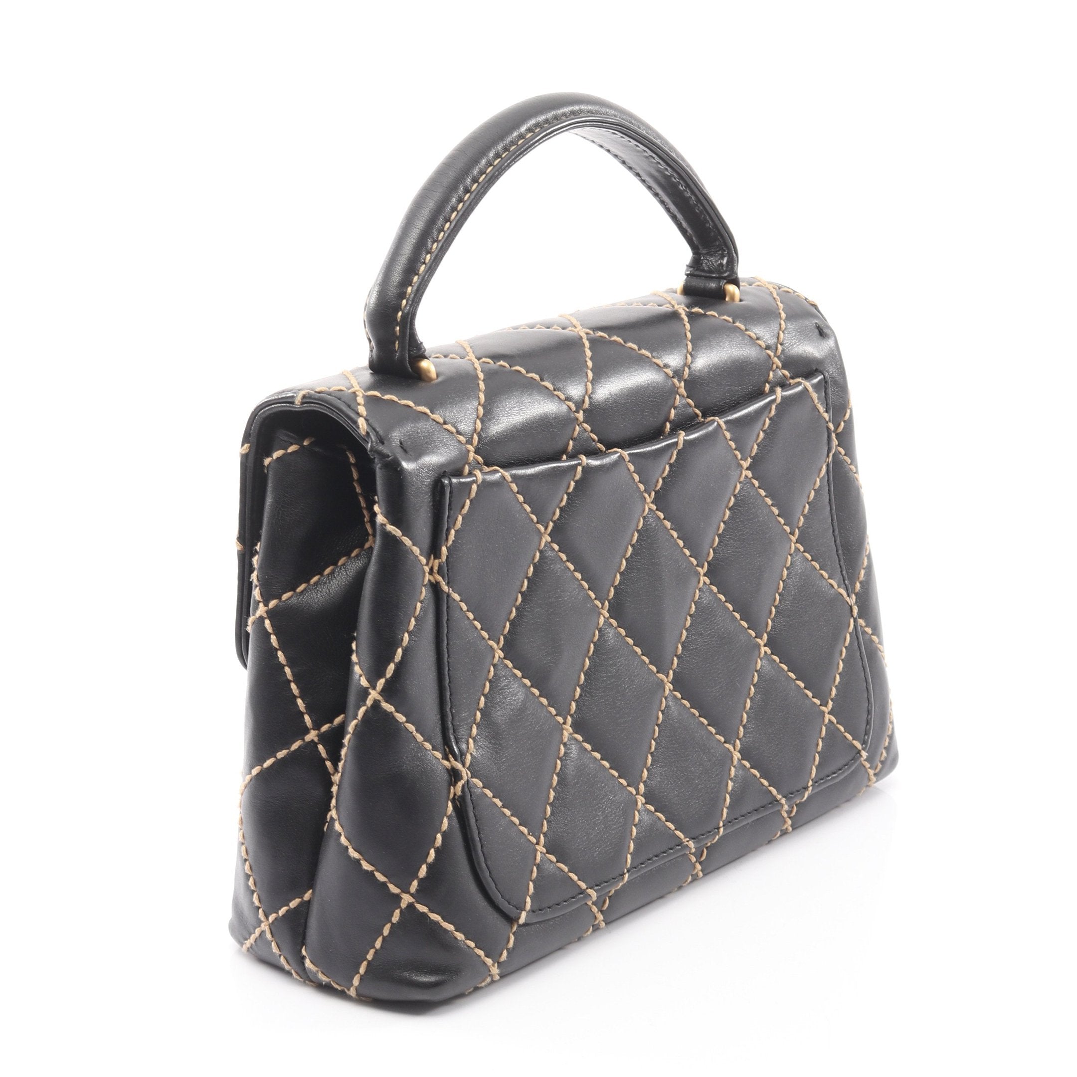 ワイルドステッチ トップハンドル ハンドバッグ レザー ブラック