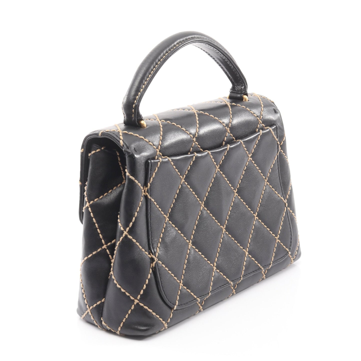 ワイルドステッチ トップハンドル ハンドバッグ レザー ブラック ゴールド金具 シャネル バッグ CHANEL
