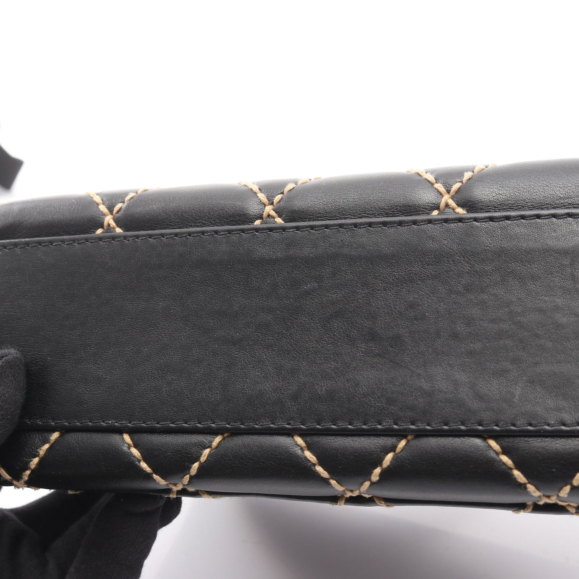 ワイルドステッチ トップハンドル ハンドバッグ レザー ブラック ゴールド金具 シャネル バッグ CHANEL