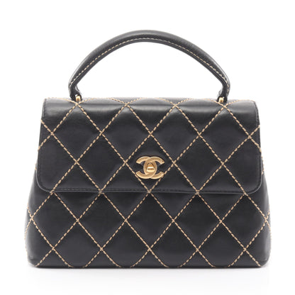 ワイルドステッチ トップハンドル ハンドバッグ レザー ブラック ゴールド金具 シャネル バッグ CHANEL