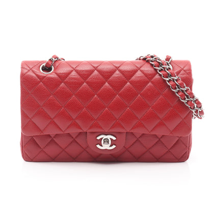 マトラッセ Wフラップ Wチェーンショルダーバッグ キャビアスキン レッド シルバー金具 シャネル バッグ CHANEL