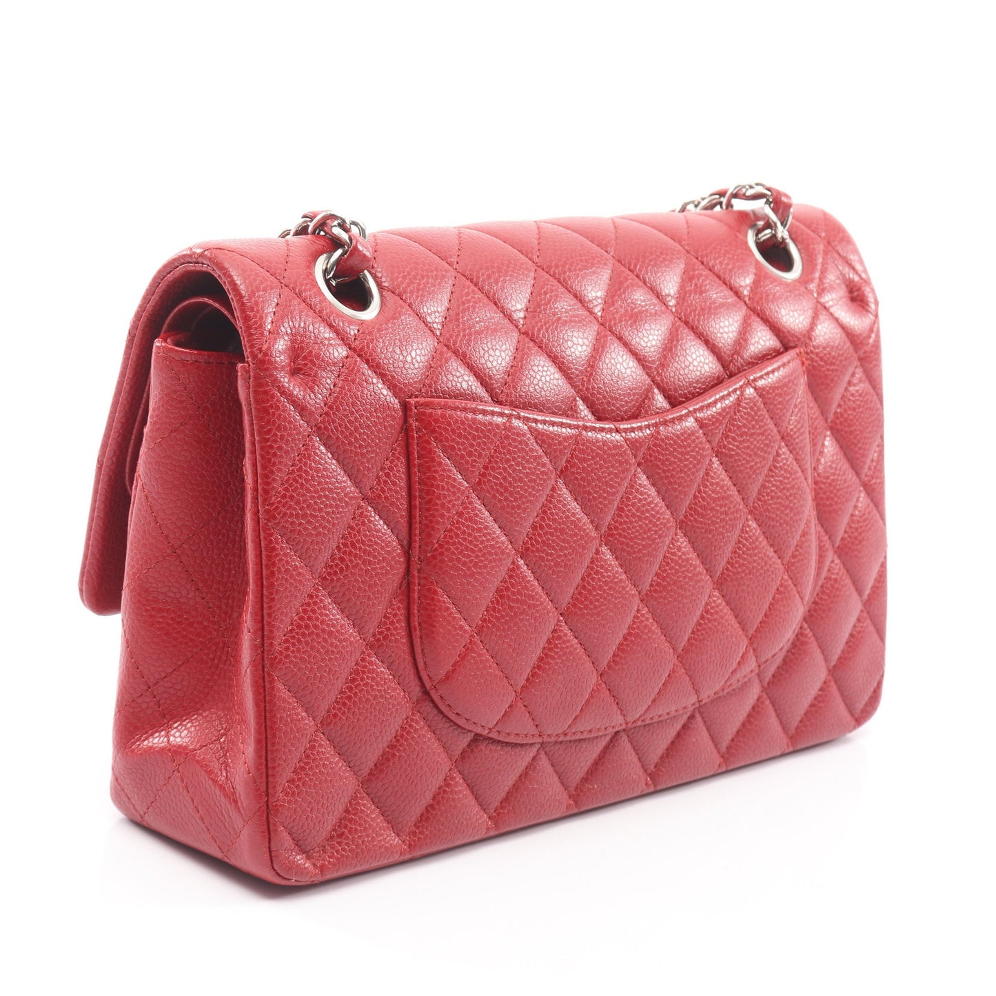 マトラッセ Wフラップ Wチェーンショルダーバッグ キャビアスキン レッド シルバー金具 シャネル バッグ CHANEL