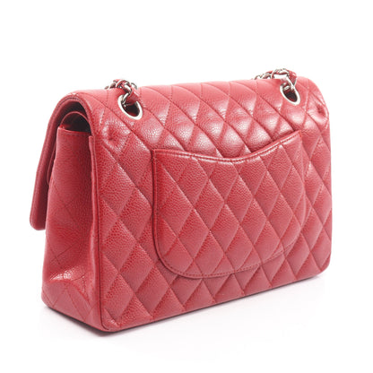 マトラッセ Wフラップ Wチェーンショルダーバッグ キャビアスキン レッド シルバー金具 シャネル バッグ CHANEL