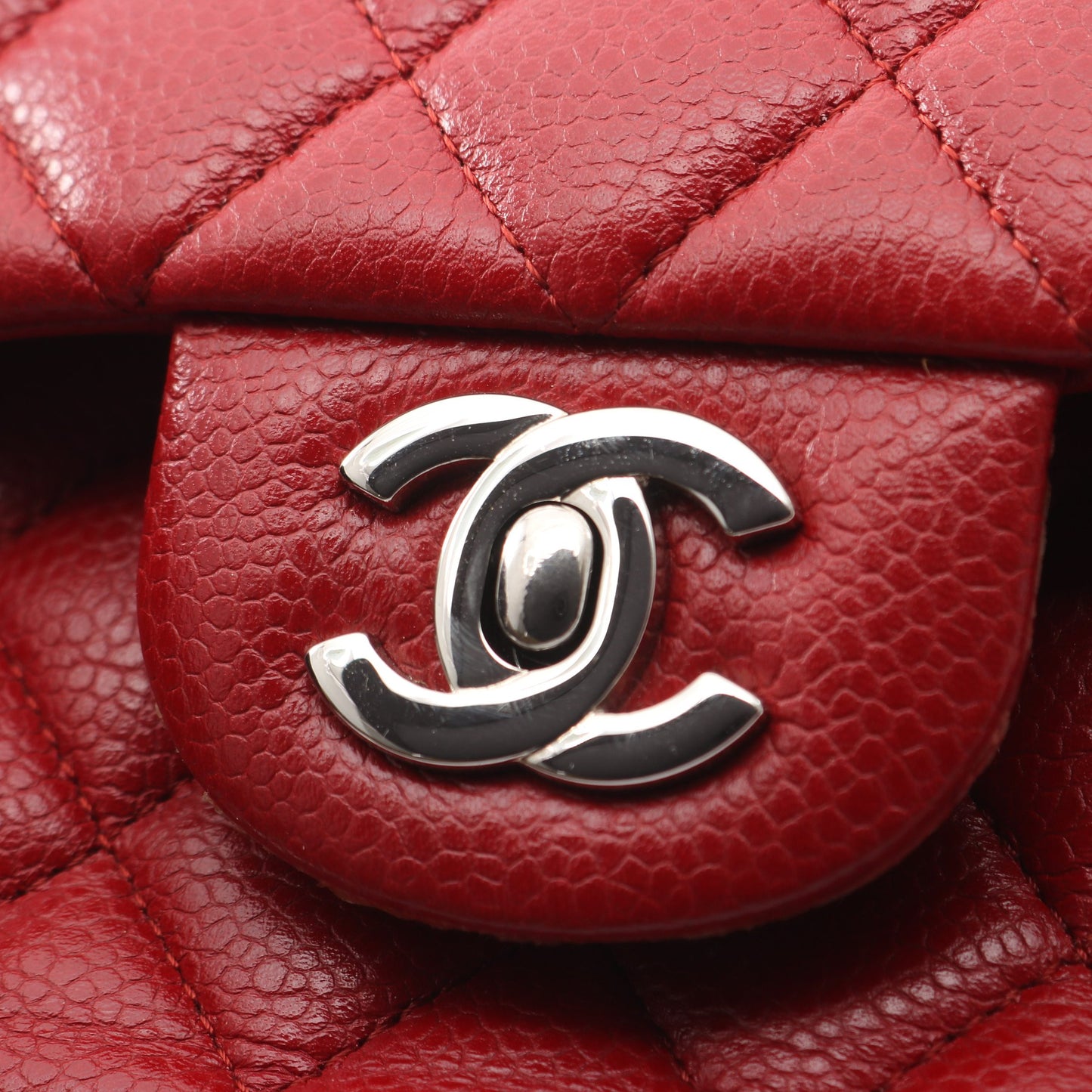 マトラッセ Wフラップ Wチェーンショルダーバッグ キャビアスキン レッド シルバー金具 シャネル バッグ CHANEL