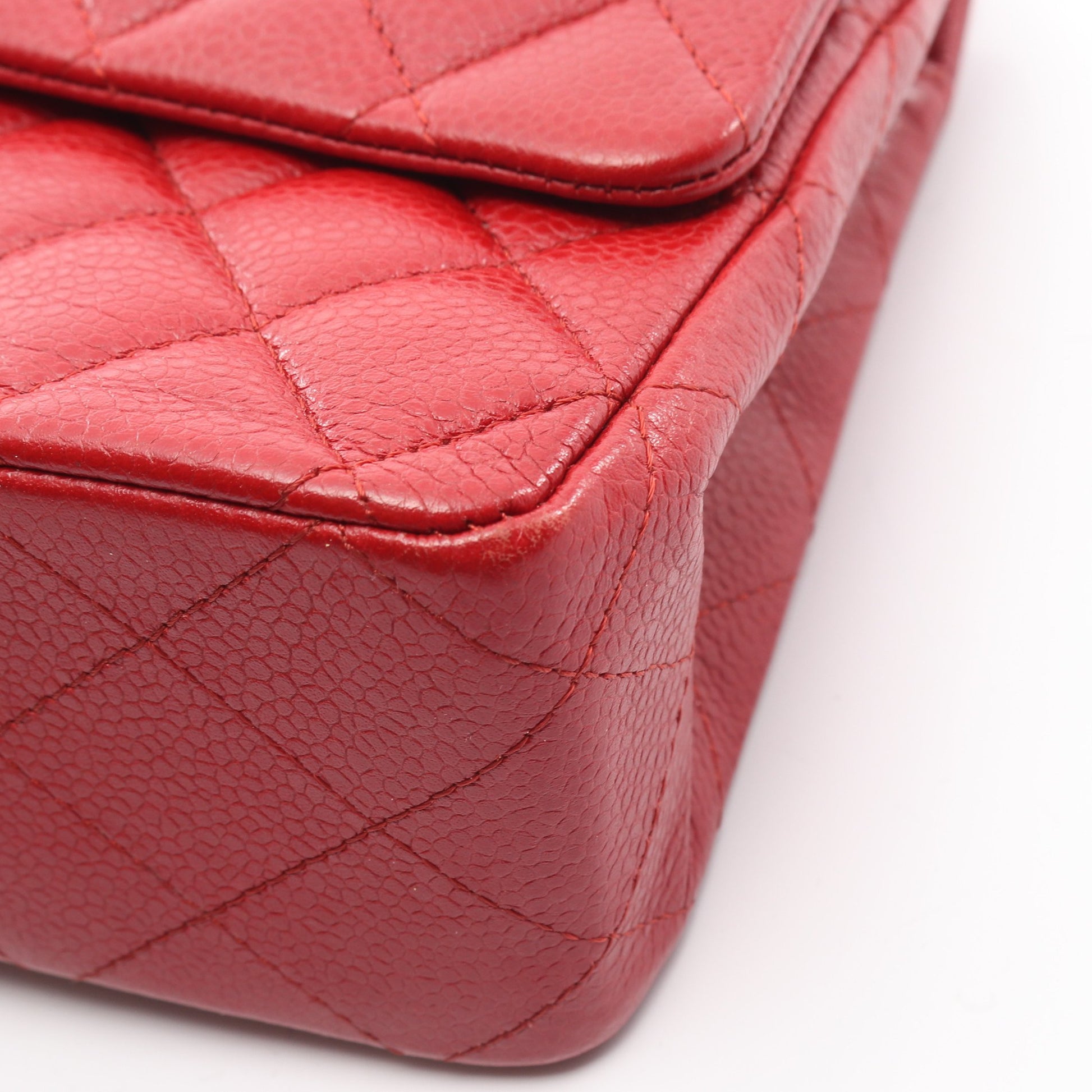 マトラッセ Wフラップ Wチェーンショルダーバッグ キャビアスキン レッド シルバー金具 シャネル バッグ CHANEL