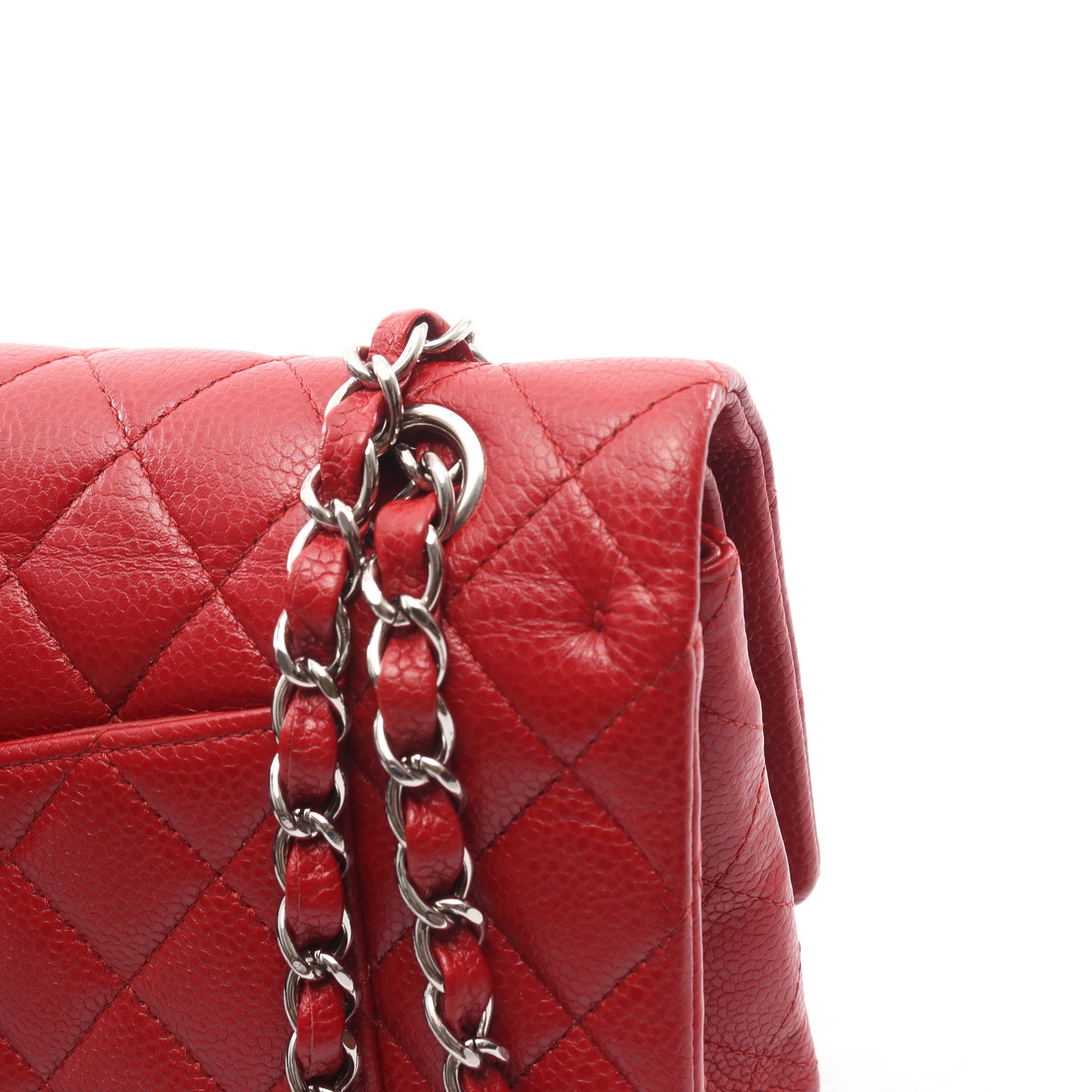 マトラッセ Wフラップ Wチェーンショルダーバッグ キャビアスキン レッド シルバー金具 シャネル バッグ CHANEL