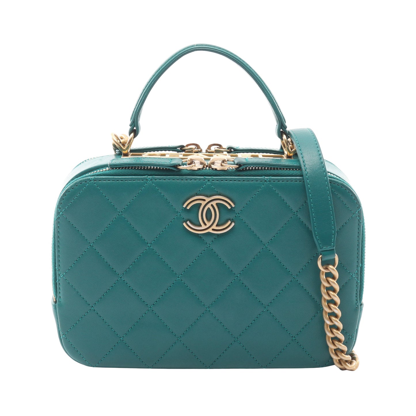 マトラッセ トップハンドル チェーンショルダーバッグ ラムスキン グリーン ゴールド金具 2WAY シャネル バッグ CHANEL