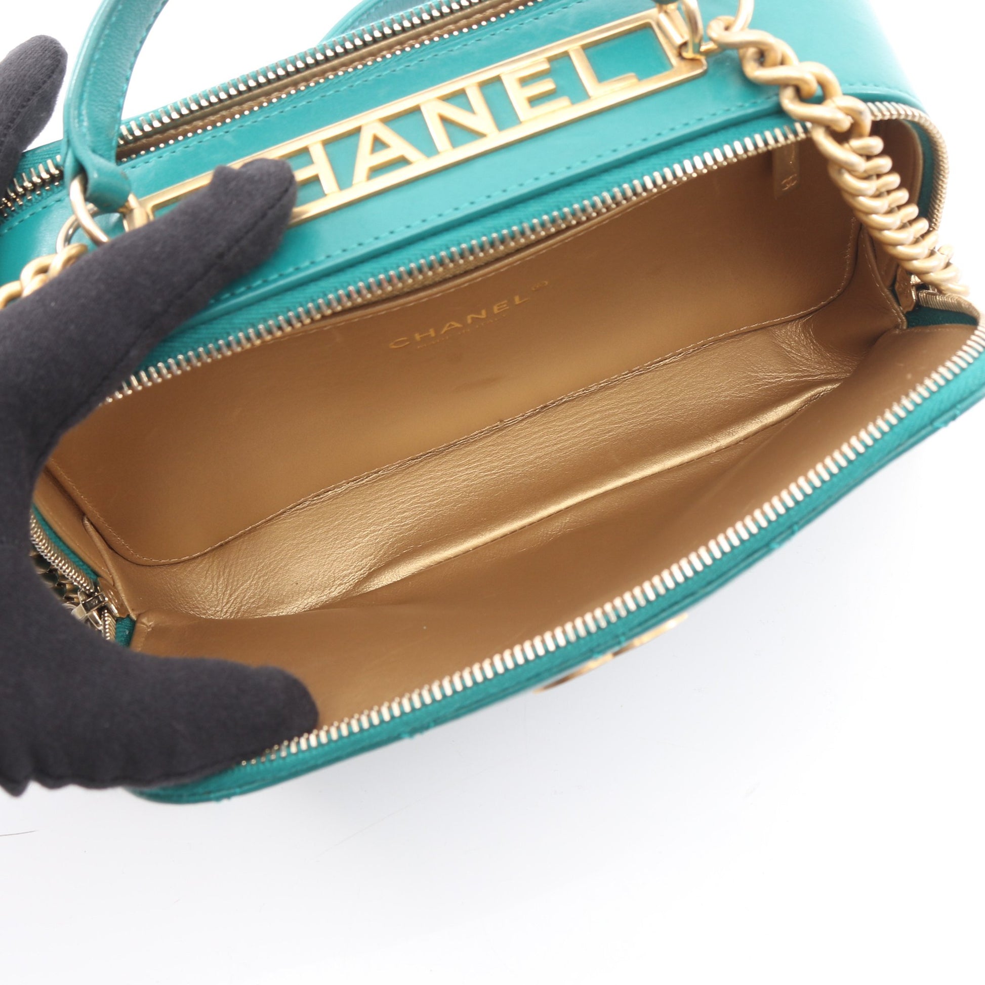マトラッセ トップハンドル チェーンショルダーバッグ ラムスキン グリーン ゴールド金具 2WAY シャネル バッグ CHANEL