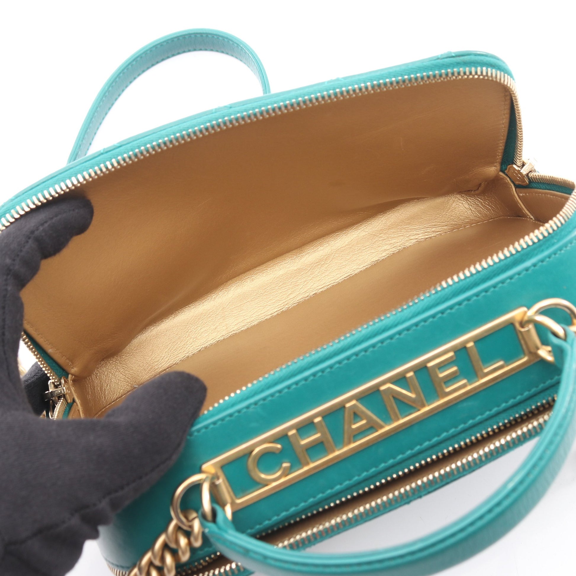 マトラッセ トップハンドル チェーンショルダーバッグ ラムスキン グリーン ゴールド金具 2WAY シャネル バッグ CHANEL