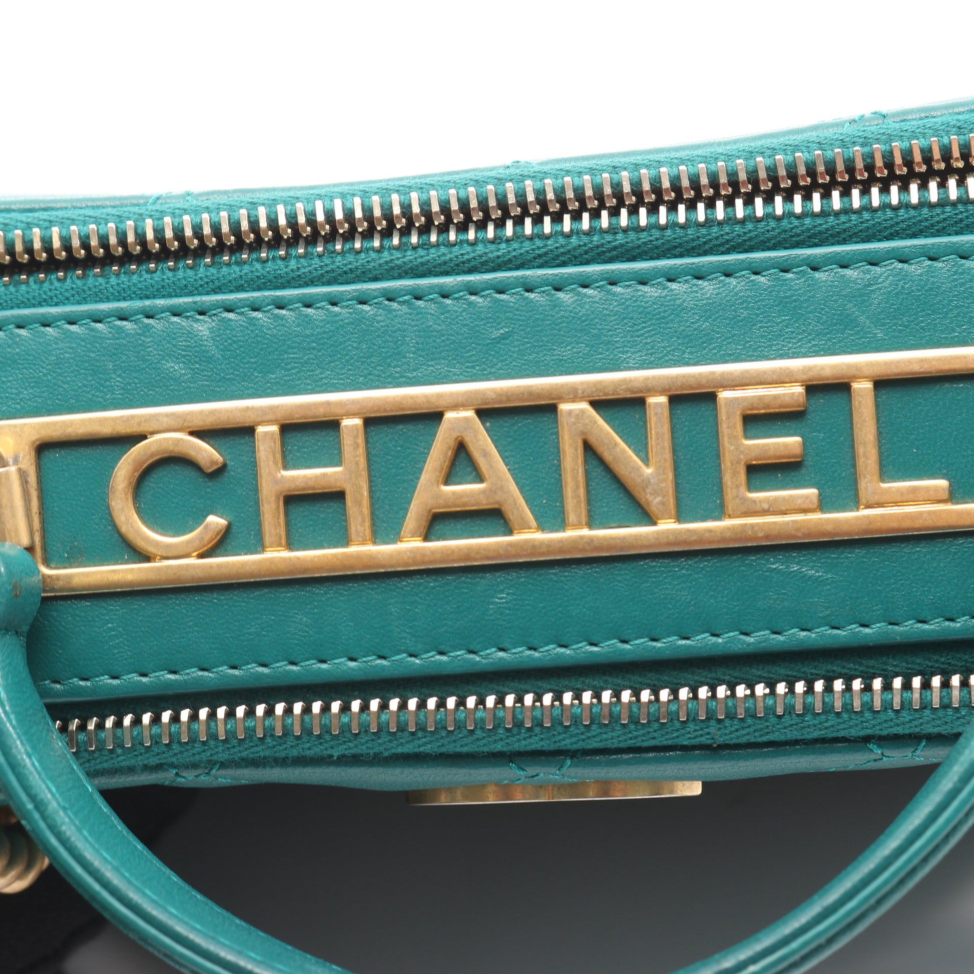 マトラッセ トップハンドル チェーンショルダーバッグ ラムスキン グリーン ゴールド金具 2WAY シャネル バッグ CHANEL