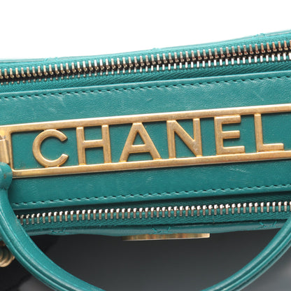 マトラッセ トップハンドル チェーンショルダーバッグ ラムスキン グリーン ゴールド金具 2WAY シャネル バッグ CHANEL