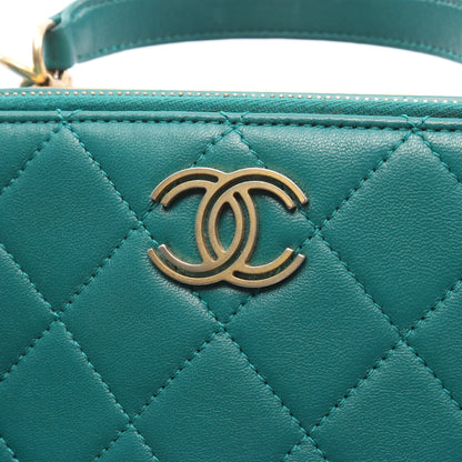 マトラッセ トップハンドル チェーンショルダーバッグ ラムスキン グリーン ゴールド金具 2WAY シャネル バッグ CHANEL