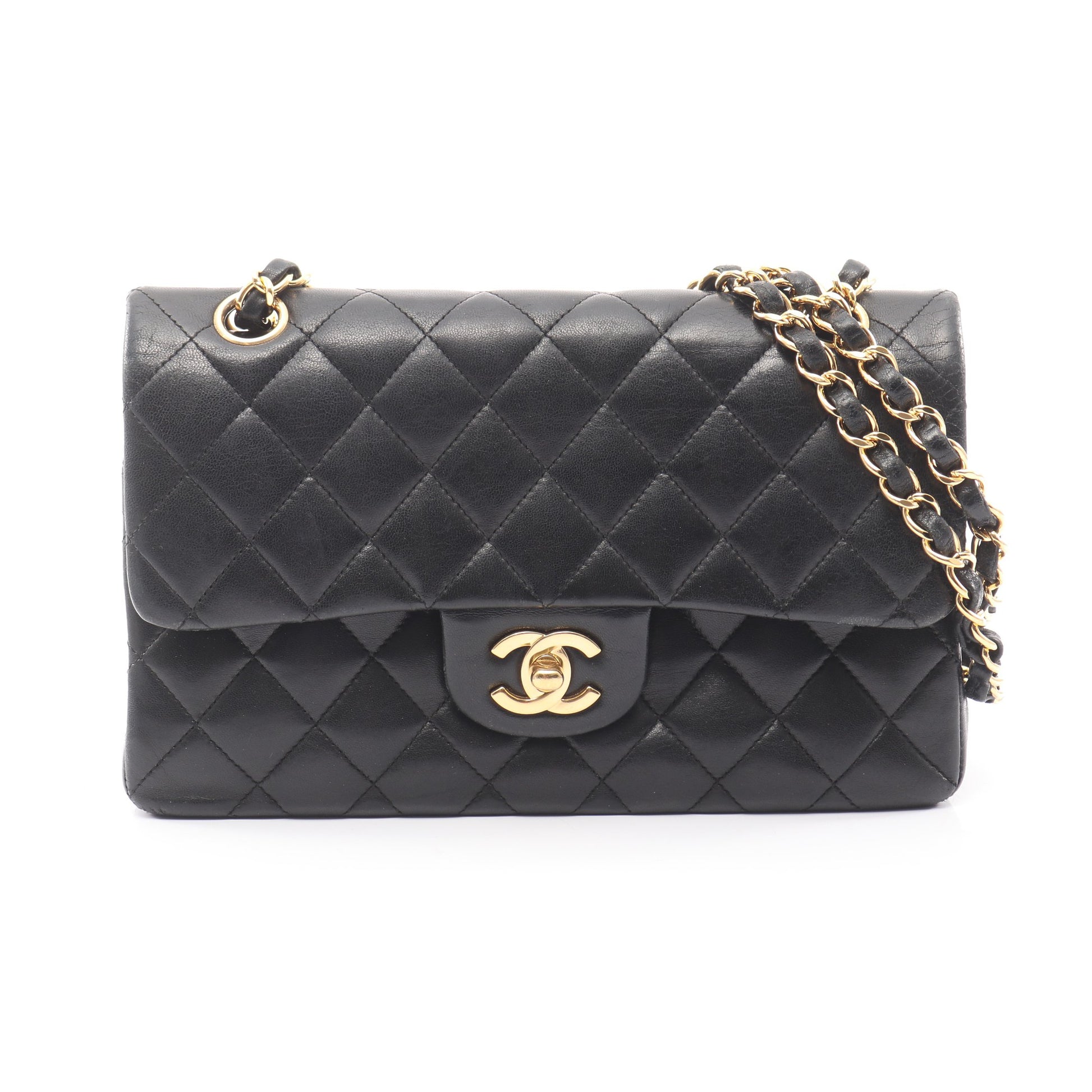 マトラッセ Wフラップ Wチェーンショルダーバッグ ラムスキン ブラック ゴールド金具 シャネル バッグ CHANEL