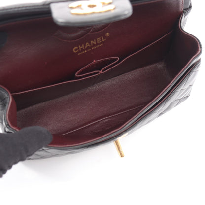 マトラッセ Wフラップ Wチェーンショルダーバッグ ラムスキン ブラック ゴールド金具 シャネル バッグ CHANEL