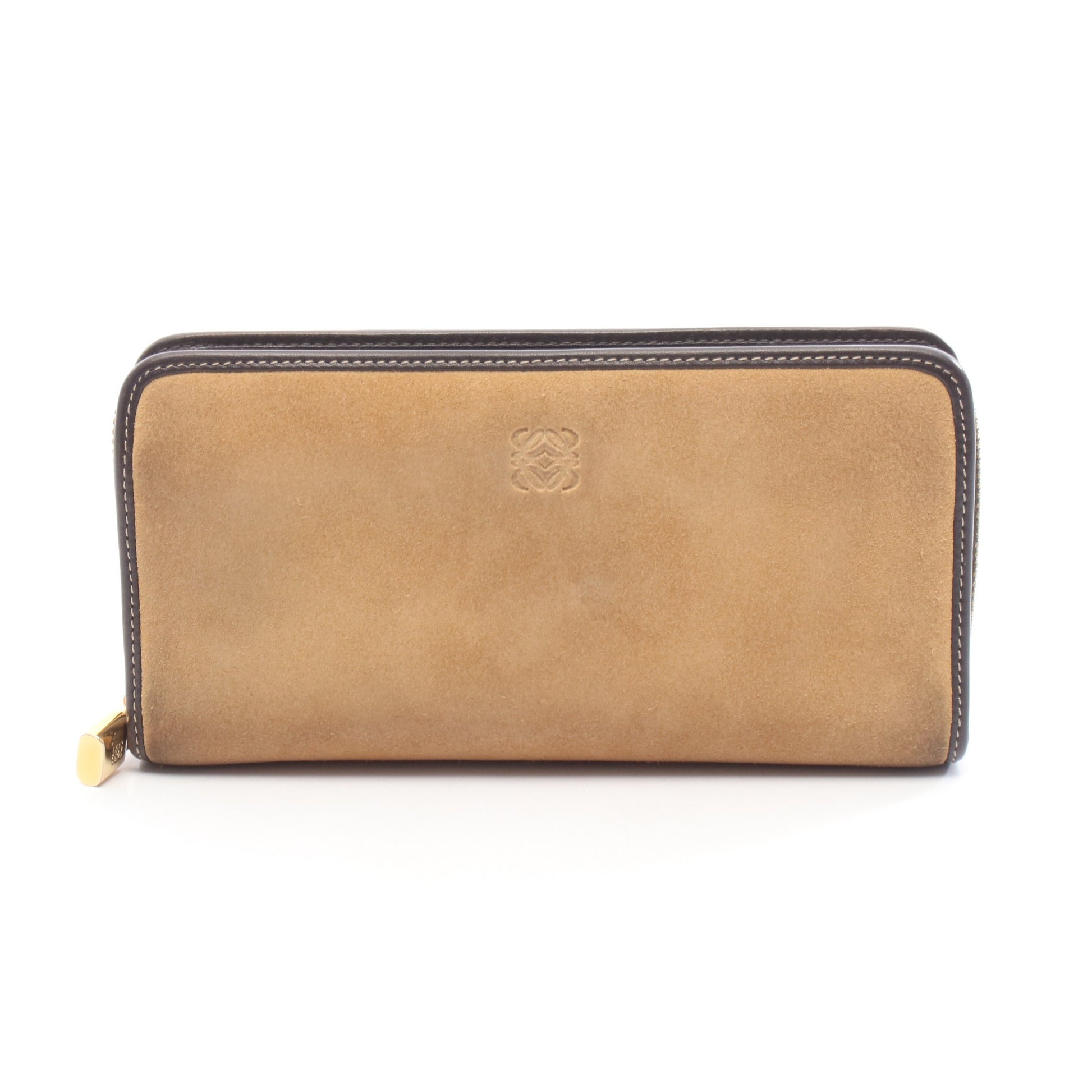 アナグラム ラウンドファスナー長財布 ヌバック レザー ライトブラウン ダークブラウン ロエベ 財布・小物 LOEWE