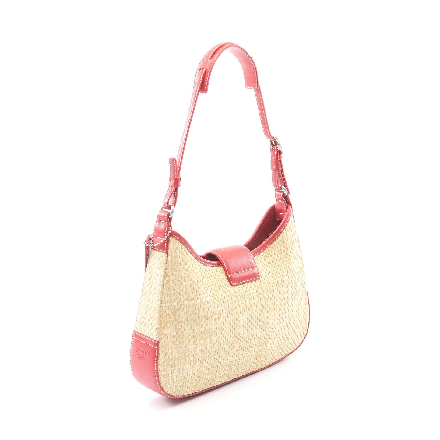 ワンショルダーバッグ ラフィア レザー ベージュ レッド コーチ バッグ COACH