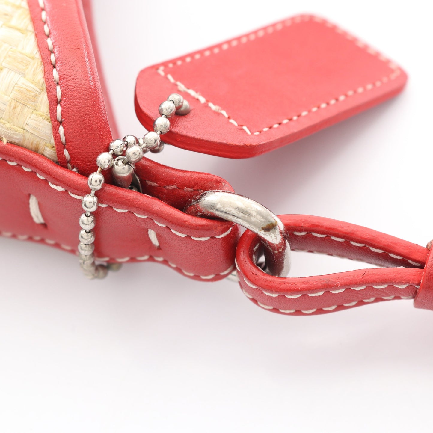 ワンショルダーバッグ ラフィア レザー ベージュ レッド コーチ バッグ COACH