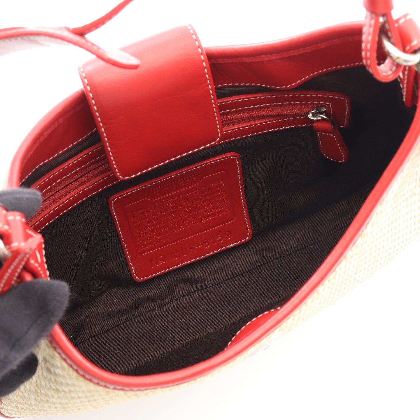 ワンショルダーバッグ ラフィア レザー ベージュ レッド コーチ バッグ COACH