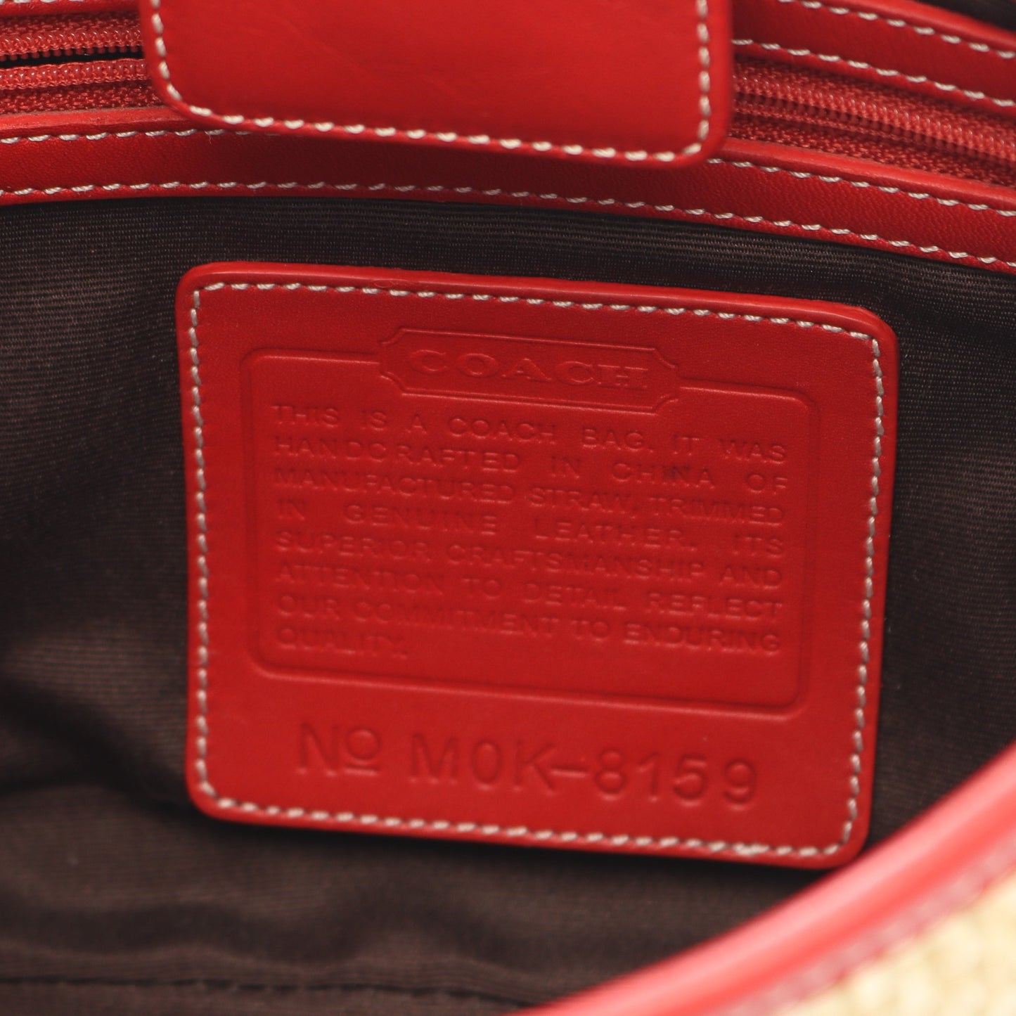 ワンショルダーバッグ ラフィア レザー ベージュ レッド コーチ バッグ COACH