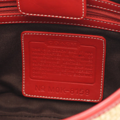 ワンショルダーバッグ ラフィア レザー ベージュ レッド コーチ バッグ COACH