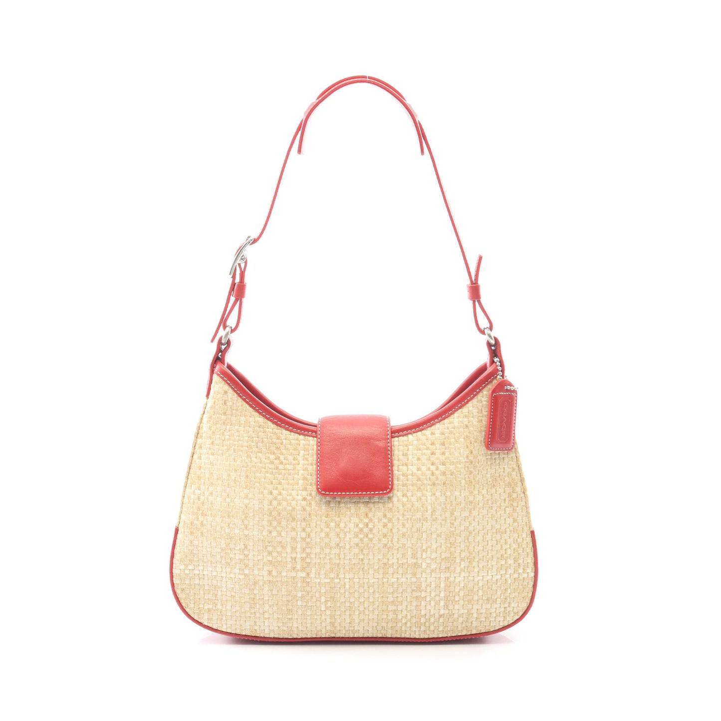 ワンショルダーバッグ ラフィア レザー ベージュ レッド コーチ バッグ COACH