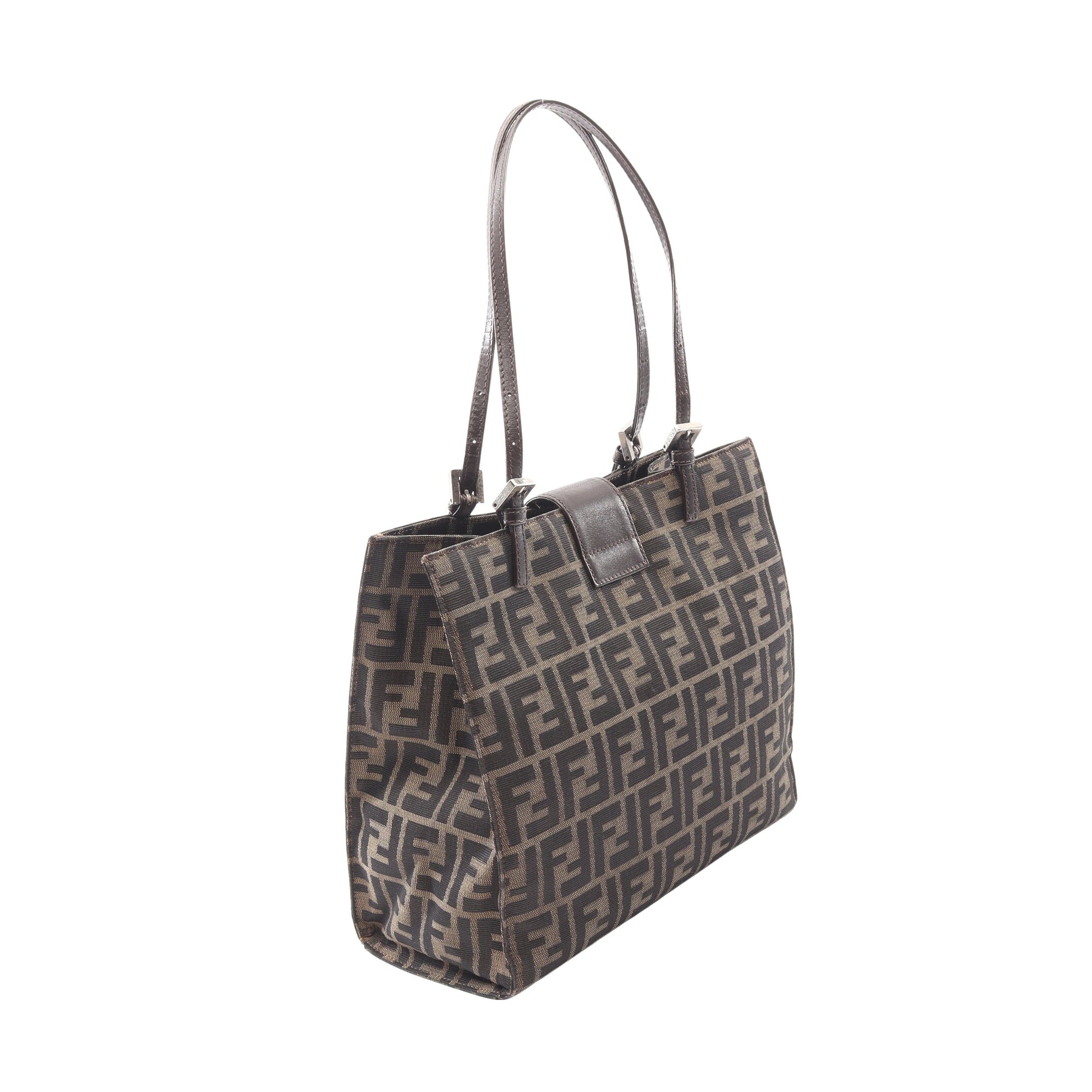 ズッカ ショルダーバッグ トートバッグ キャンバス レザー ダークブラウン フェンディ バッグ FENDI
