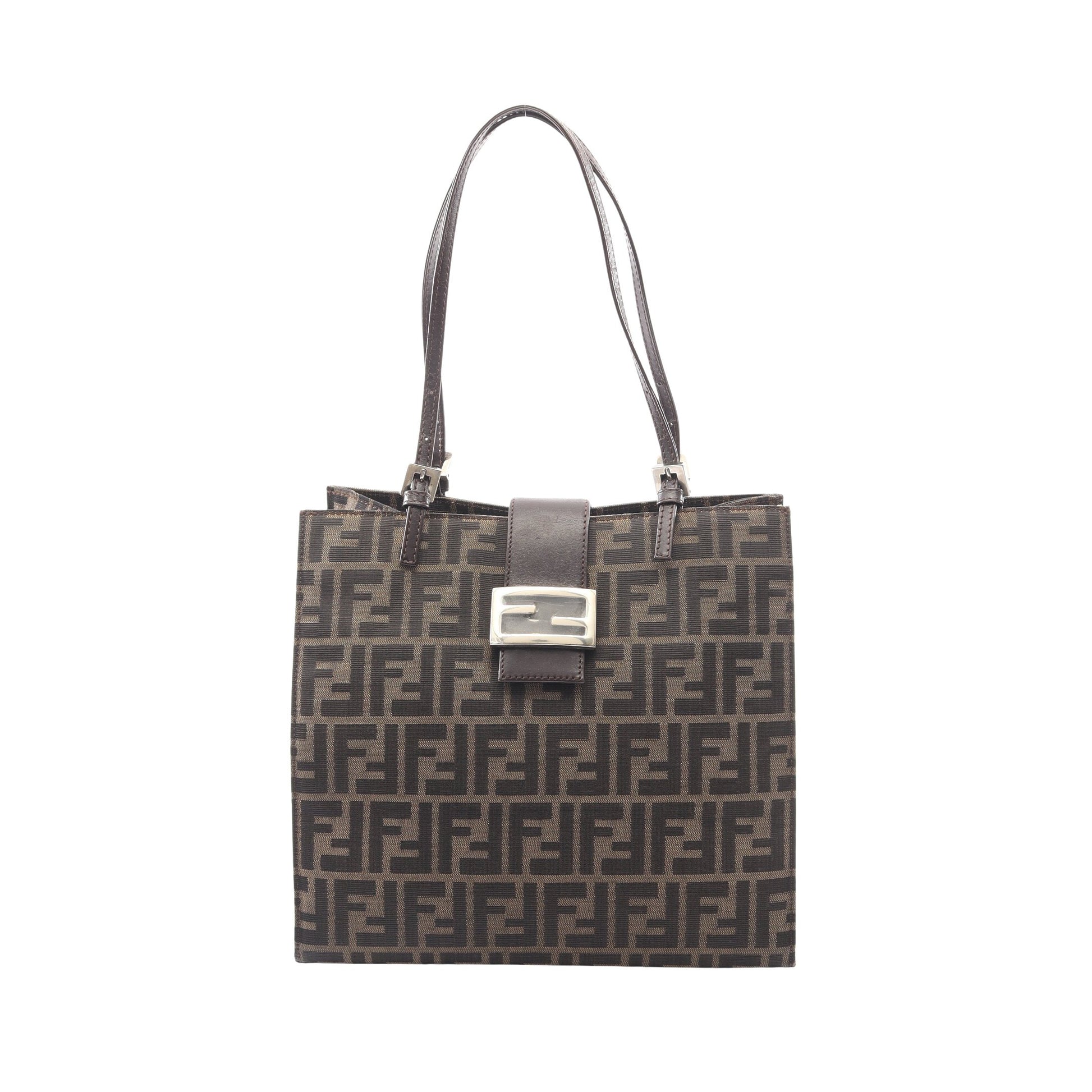 ズッカ ショルダーバッグ トートバッグ キャンバス レザー ダークブラウン フェンディ バッグ FENDI