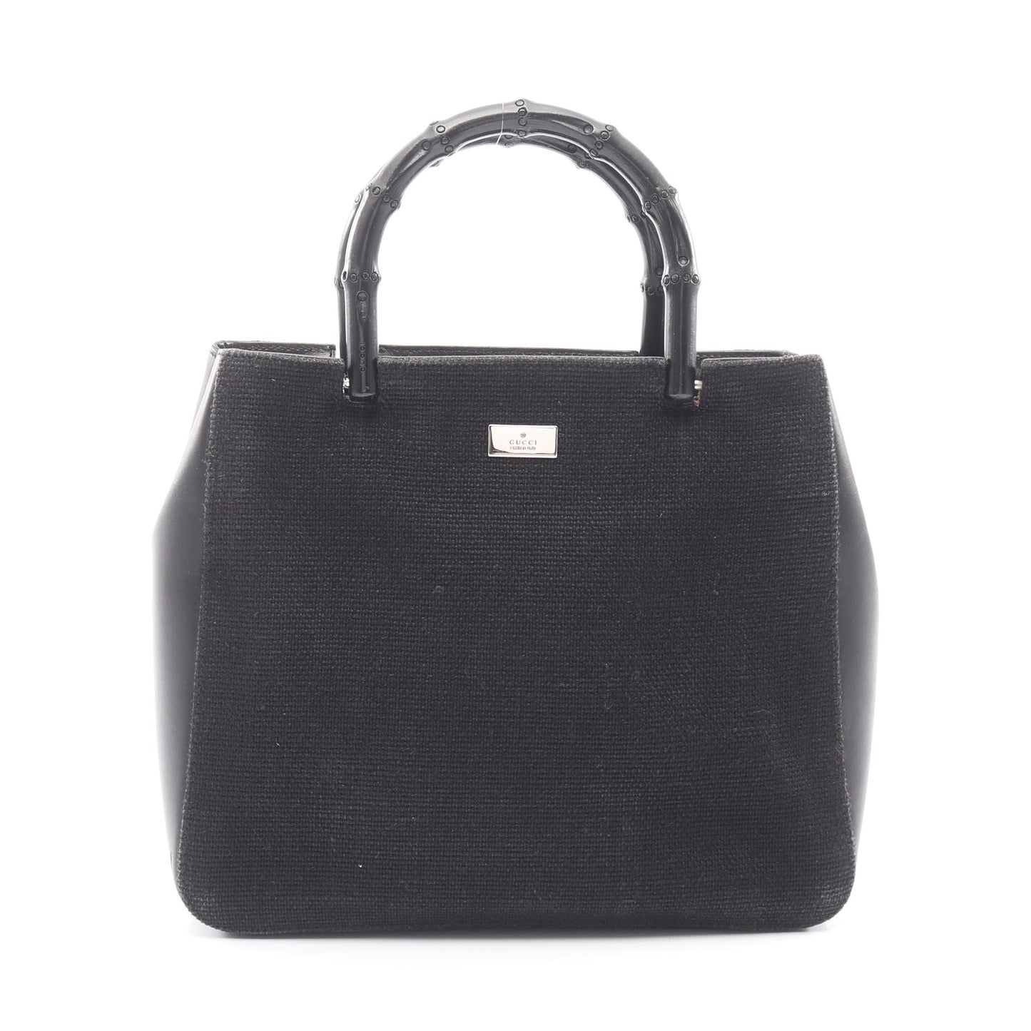 バンブー ハンドバッグ キャンバス レザー ブラック グッチ バッグ GUCCI