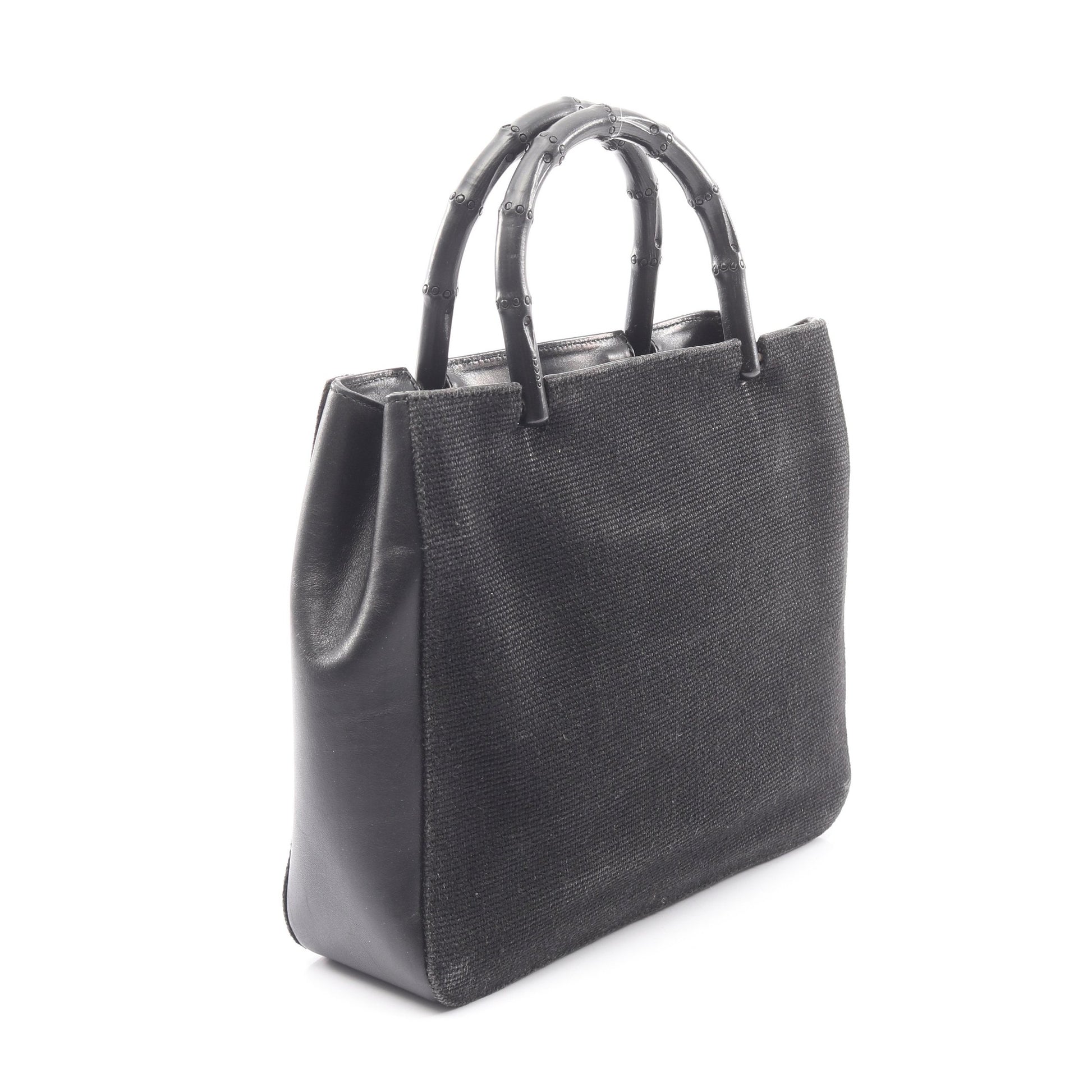 バンブー ハンドバッグ キャンバス レザー ブラック グッチ バッグ GUCCI