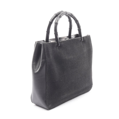 バンブー ハンドバッグ キャンバス レザー ブラック グッチ バッグ GUCCI