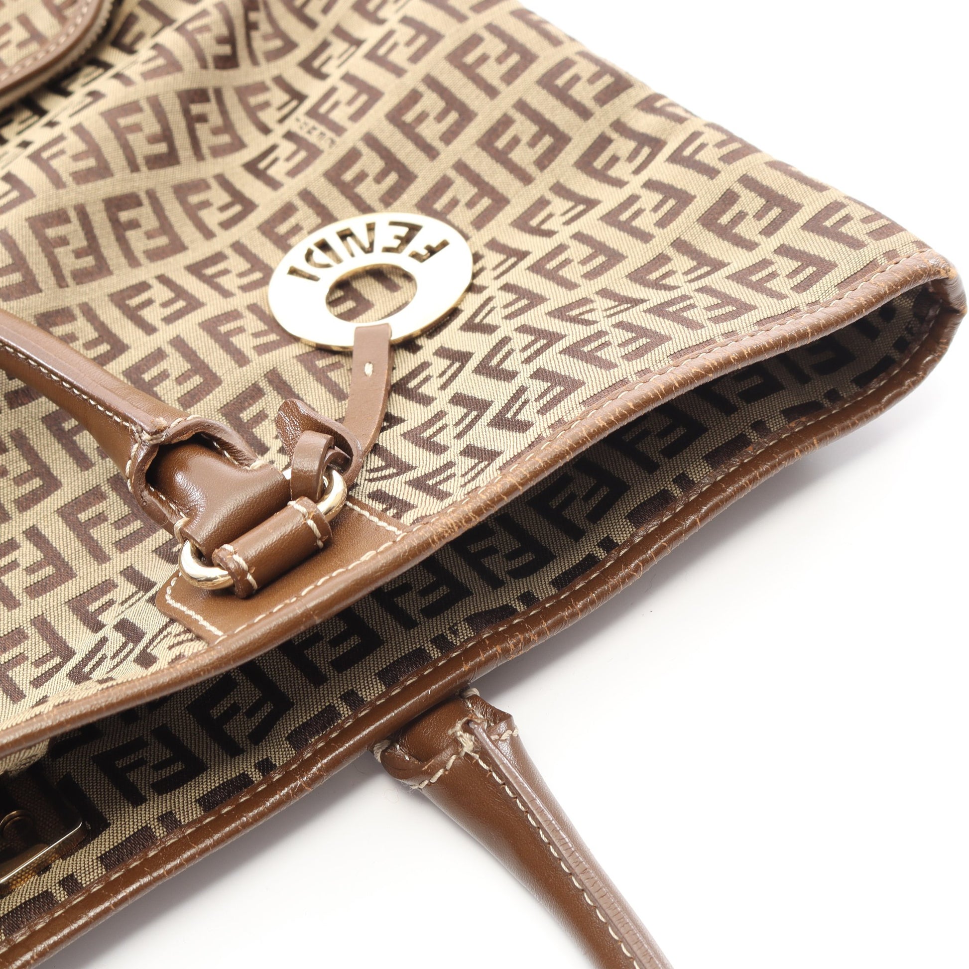 ズッキーノ ハンドバッグ トートバッグ キャンバス レザー ベージュ ブラウン フェンディ バッグ FENDI