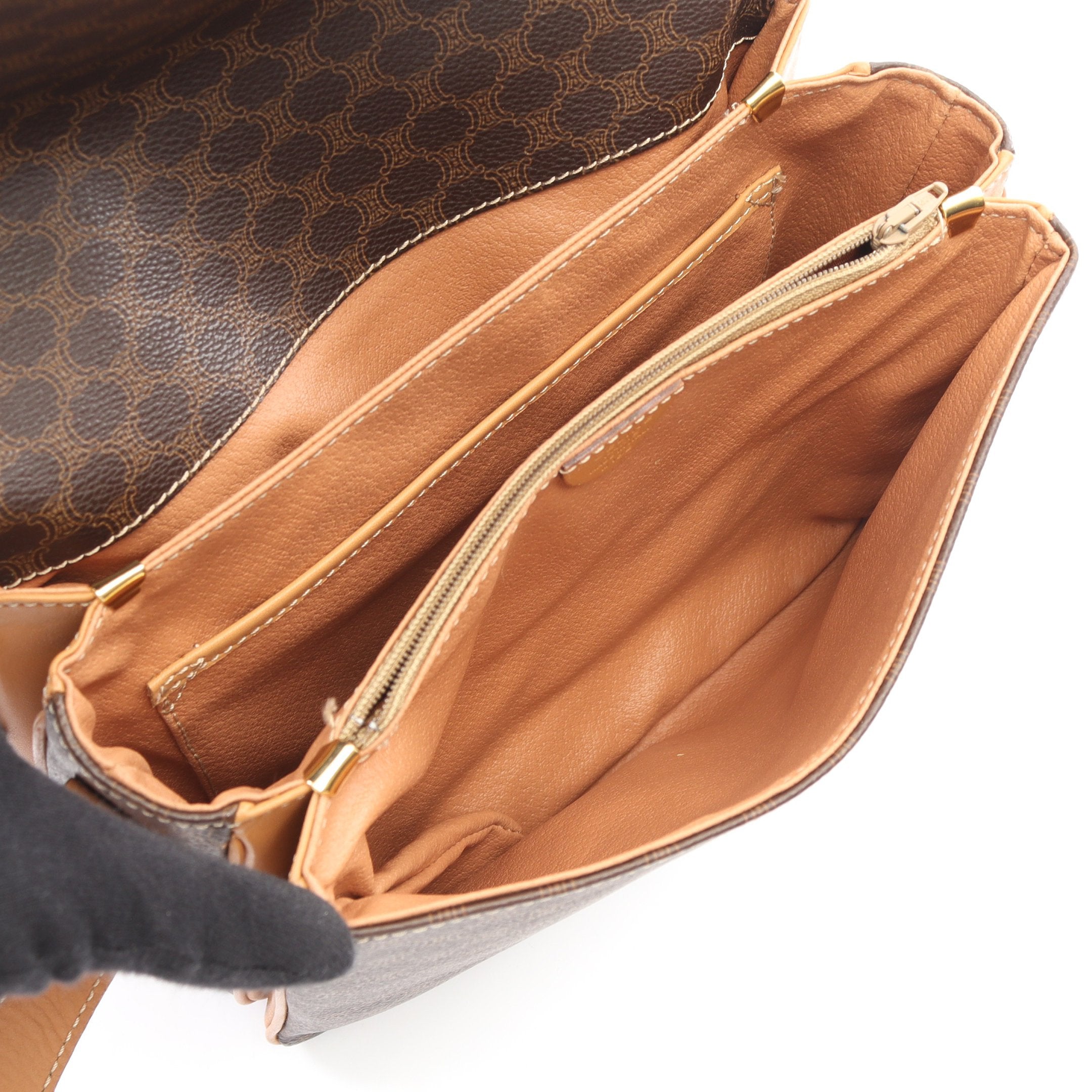 マカダム ショルダーバッグ PVC レザー ダークブラウン ライトブラウン