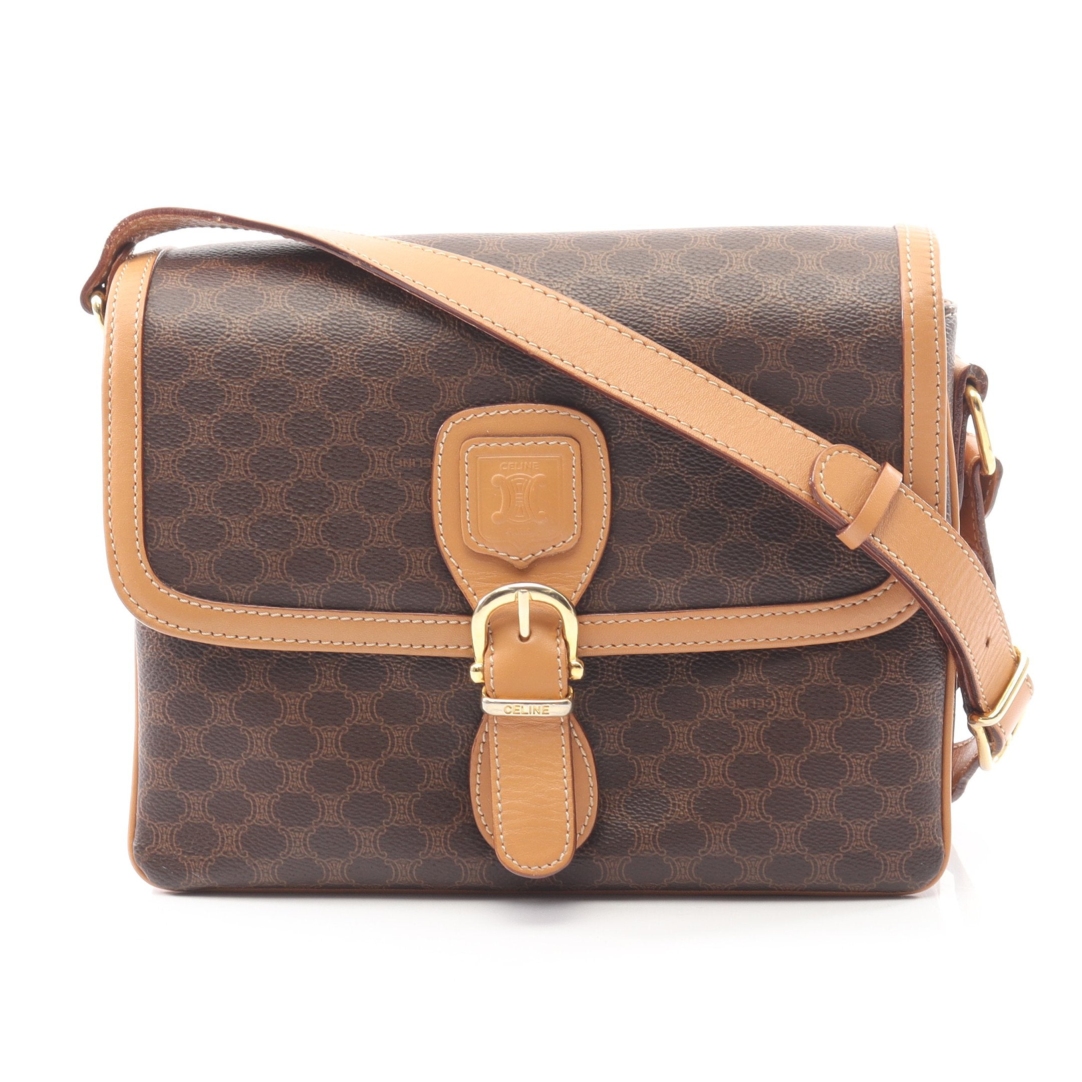 マカダム ショルダーバッグ PVC レザー ダークブラウン ライトブラウン