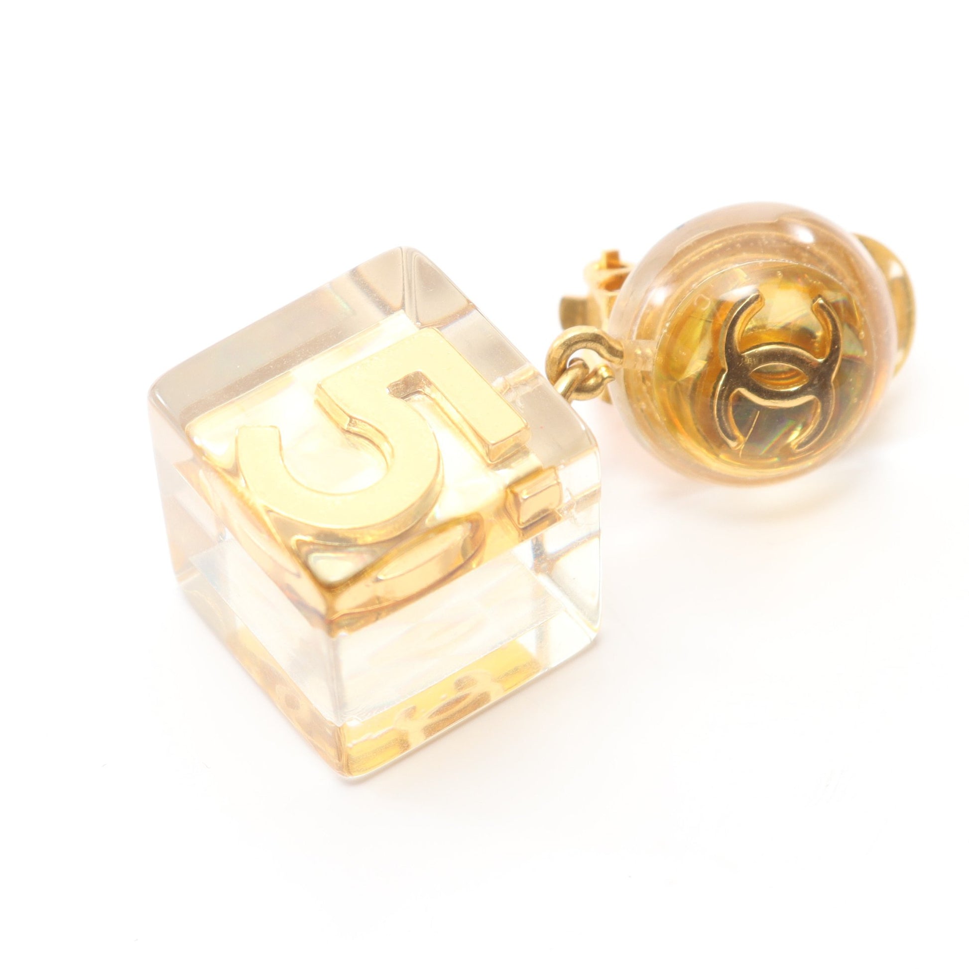 ココマーク キューブ イヤリング GP レジン ゴールド クリア 97P シャネル アクセサリー CHANEL