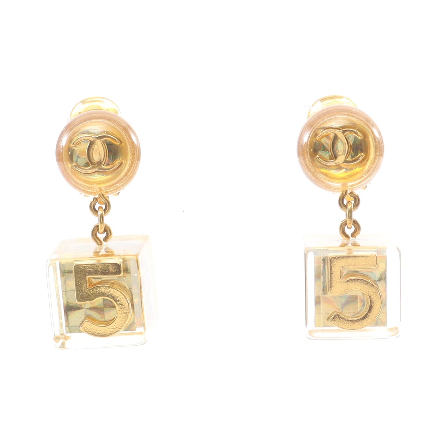ココマーク キューブ イヤリング GP レジン ゴールド クリア 97P シャネル アクセサリー CHANEL