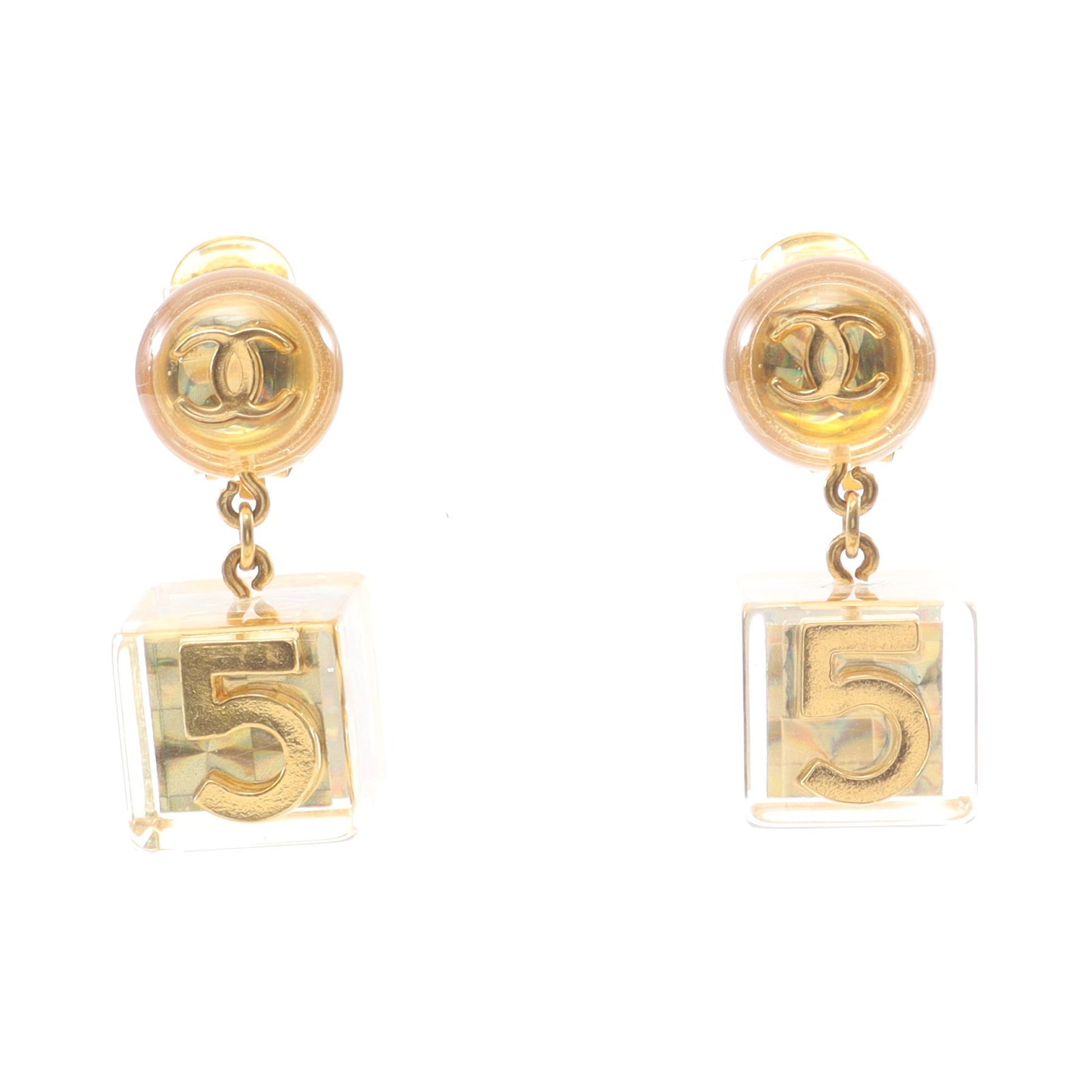 ココマーク キューブ イヤリング GP レジン ゴールド クリア 97P シャネル アクセサリー CHANEL
