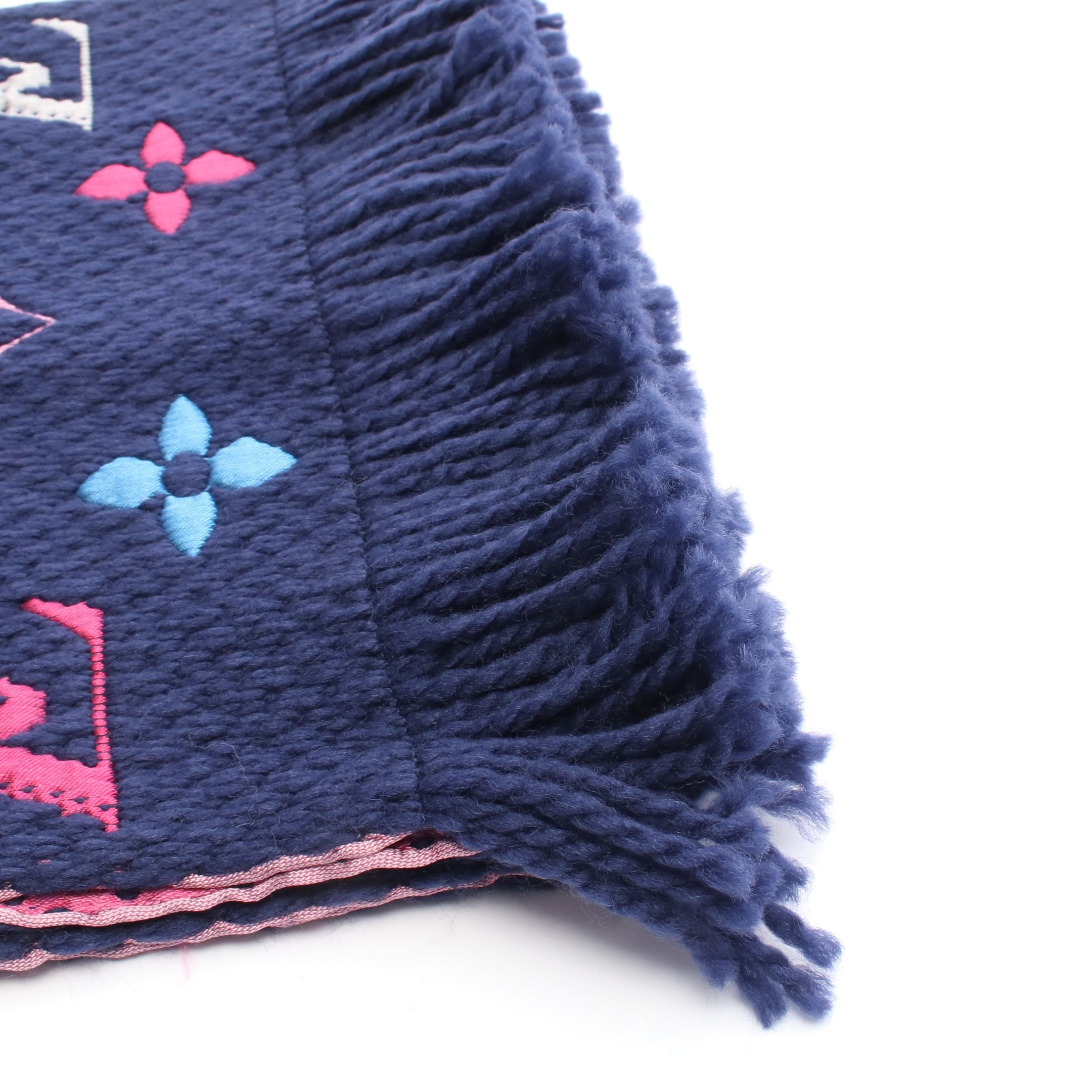 エシャルプ ロゴマニア レインボー マフラー ウール シルク ネイビー