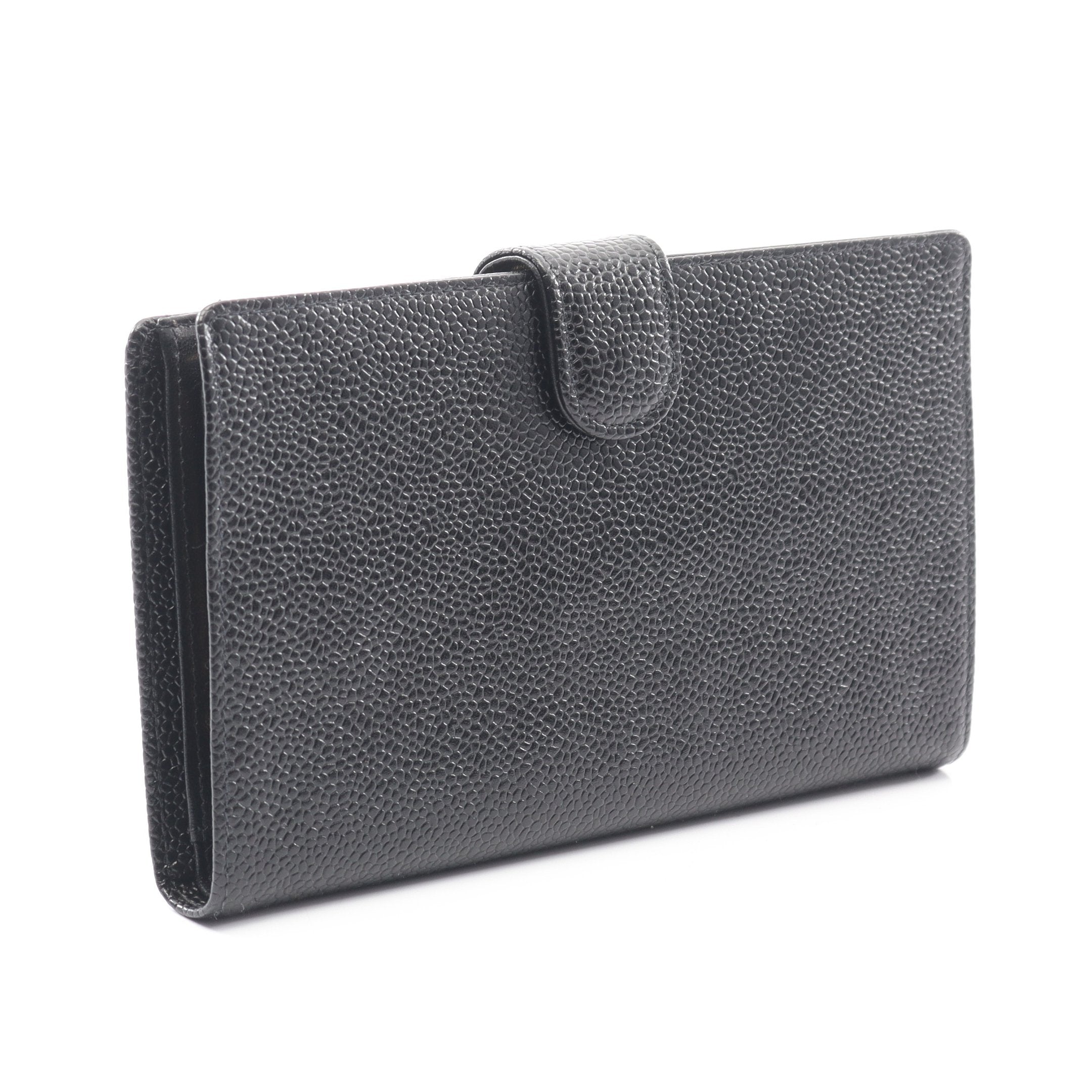 ココマーク 二つ折り長財布 キャビアスキン ブラック ゴールド金具