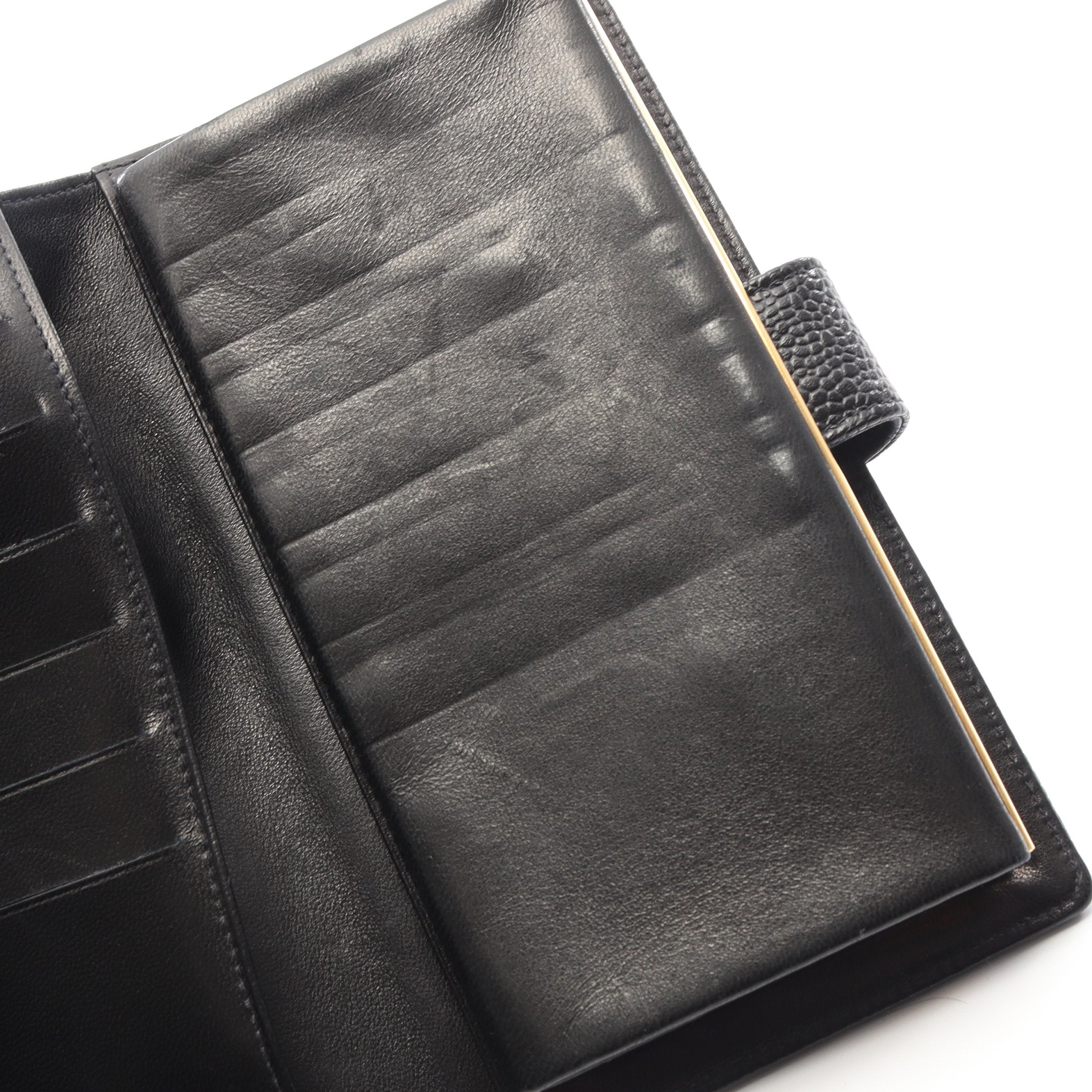 ココマーク 二つ折り長財布 キャビアスキン ブラック ゴールド金具