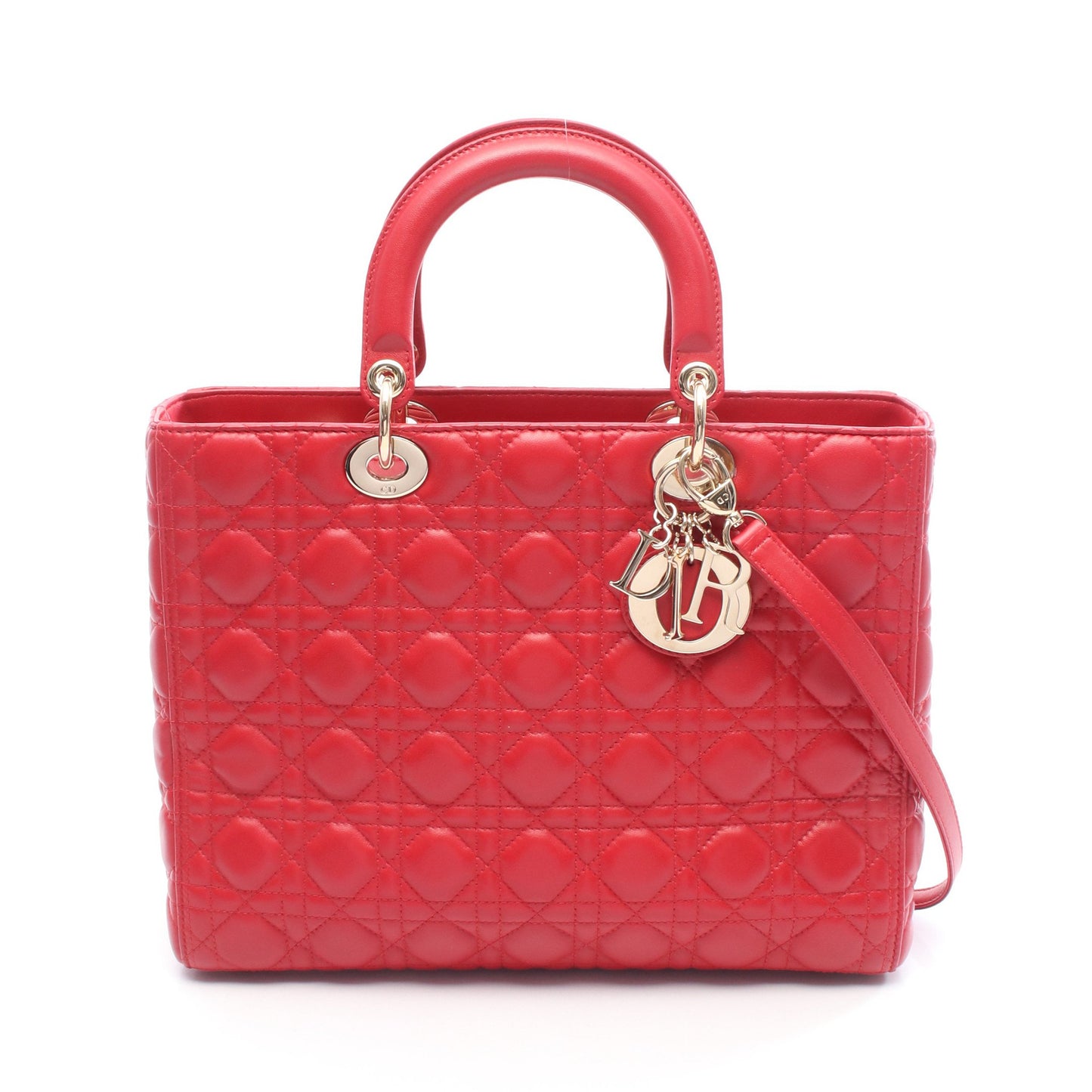 レディディオール ラージ カナージュ ハンドバッグ レザー レッド 2WAY クリスチャンディオール バッグ Christian Dior